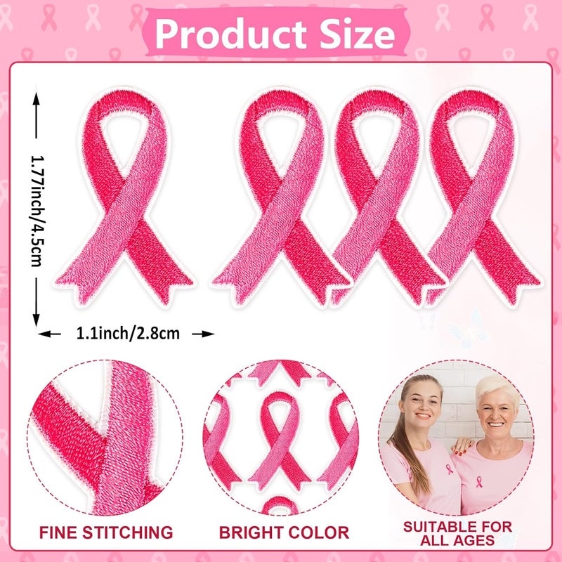 Augsun 30 pcs Pink Ribbon Iron on Patches Breast Cancer Awareness Embroidered Sew Applique Repair Patch DIY Crafts for Women Girls Clothing Jacket Jeans Pants Dress Backpack Hat Decorations - Image 2